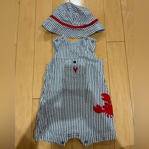 Little Me Blue and White Striped Baby Outfit with Hat